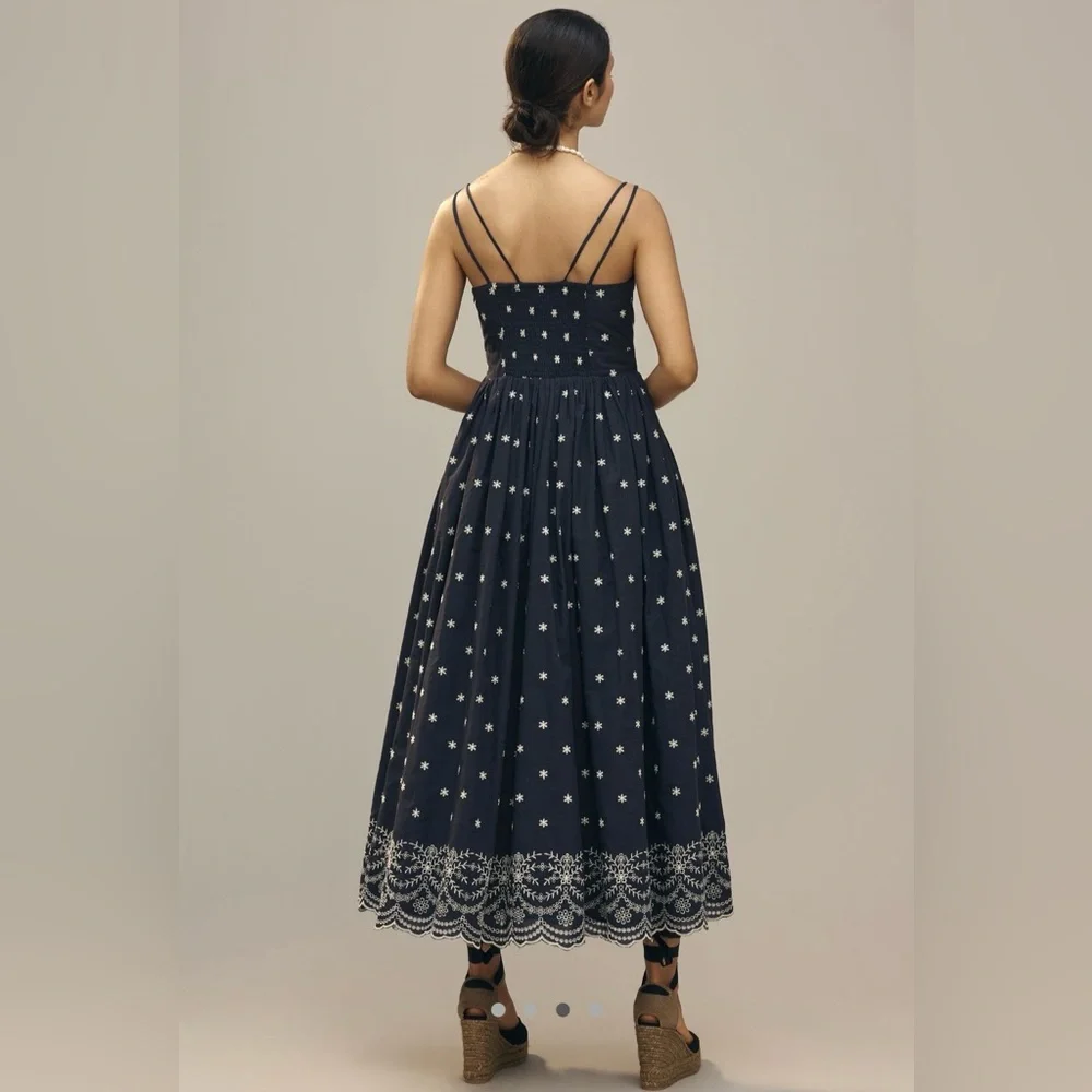 En Saison Nara Cotton Embroidered Tie-Strap Midi Dress - Picture 7 of 16